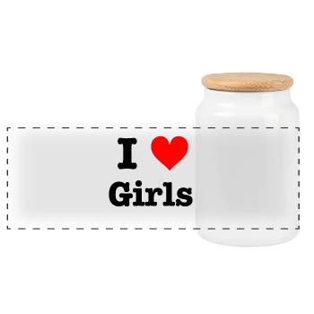 J'aime les filles - Boîte à biscuits avec couvercle en bois - blanc - Devant