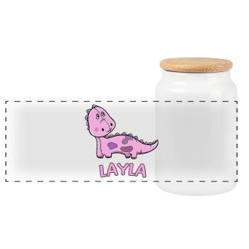 enfant drôle de dinosaure d'anniversaire cadeau Layla - Boîte à biscuits avec couvercle en bois - blanc - Devant