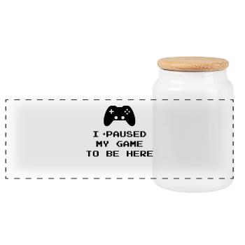 I Paused My Game Gaming Funny Gift Idea - Panoramic Cookie Jar with Wooden Lid - white - Front