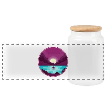 Boat with couple on the lake at sunset - Panoramic Cookie Jar with Wooden Lid - white - Front