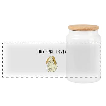 This Girl Loves Rabbits Bunny Rabbit Gift - Panoramic Cookie Jar with Wooden Lid - white - Front