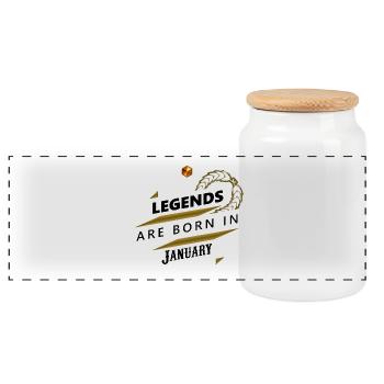 Legenden sind im Januar geboren Legends born - Panorama Keksdose mit Holzdeckel - Weiß - Vorne