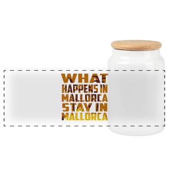 What Happens In Mallorca Palm Trees Shirt - Panorama Keksdose mit Holzdeckel - Weiß - Vorne