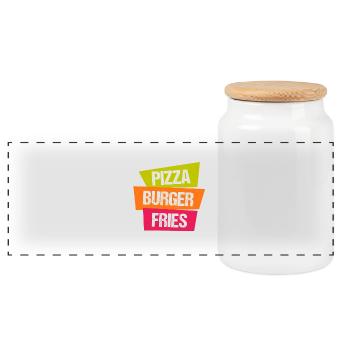 Pizza Burger Pommes - Panorama Keksdose mit Holzdeckel - Weiß - Vorne