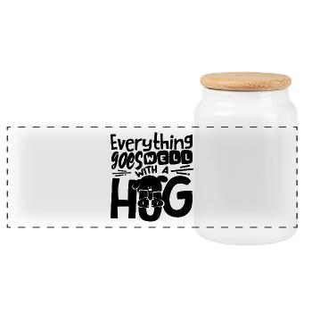 Everything goes well with a hug Hund Shirt - Panorama Keksdose mit Holzdeckel - Weiß - Vorne