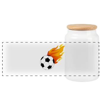FOOTBALL FIRE FLAMES Gift Idea Birthday - Panoramic Cookie Jar with Wooden Lid - white - Front