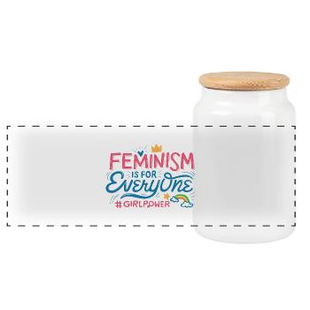 FEMINISM IS FOR EVERYONE - Panorama Keksdose mit Holzdeckel - Weiß - Vorne