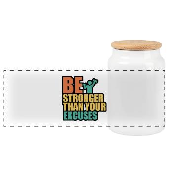 Be stonger than excuses - Panoramic Cookie Jar with Wooden Lid - white - Front