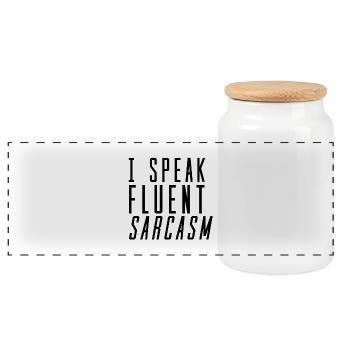 I Speak Fluent Sarcasm Ironie Witz Geschenk Idee - Panorama Keksdose mit Holzdeckel - Weiß - Vorne
