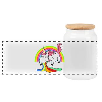 Puking unicorn rainbow - Panoramic Cookie Jar with Wooden Lid - white - Front