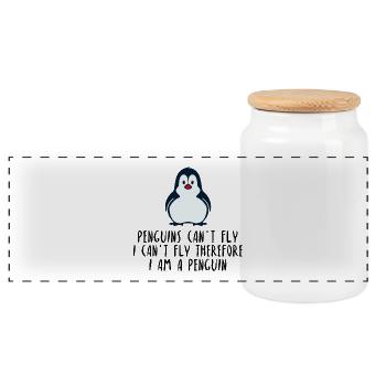 Penguins can't fly Pinguin Zootier Geschenk Idee - Panorama Keksdose mit Holzdeckel - Weiß - Vorne