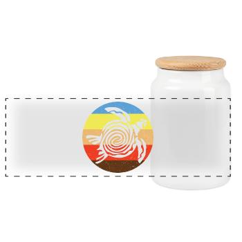 Barbudan Turtle Retro - Panoramic Cookie Jar with Wooden Lid - white - Front