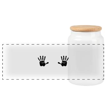 Handabdruck Hand Gipsabdruck Baby Geschenk - Panorama Keksdose mit Holzdeckel - Weiß - Vorne