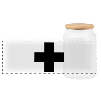Cross symbol - Panoramic Cookie Jar with Wooden Lid - white - Front