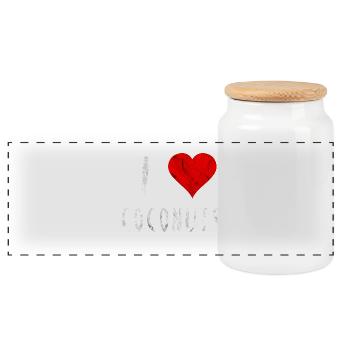 I love Coconuts Coconut Red Heart Gift idea - Panoramic Cookie Jar with Wooden Lid - white - Front