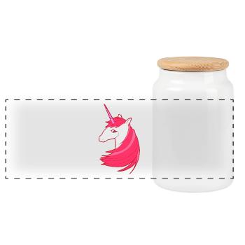 The red last unicorn - Panoramic Cookie Jar with Wooden Lid - white - Front