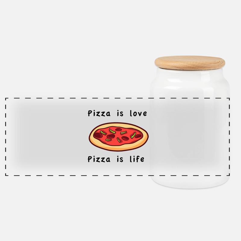 Pizza is love Pizza is life - Panorama Keksdose mit Holzdeckel - Weiß