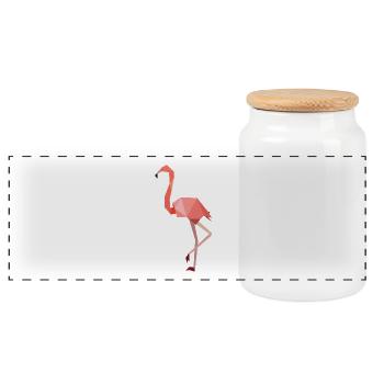 Flamingo auf einem Bein rosa modern - Panorama Keksdose mit Holzdeckel - Weiß - Vorne