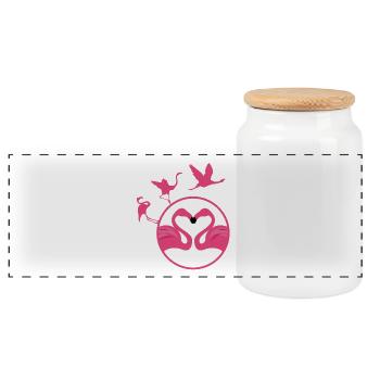 Rosa Flamingos Herz - Panorama Keksdose mit Holzdeckel - Weiß - Vorne