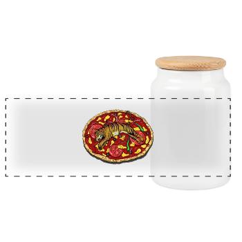 TIGER PIZZA - Panorama Keksdose mit Holzdeckel - Weiß - Vorne