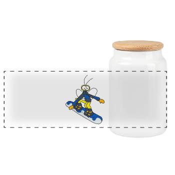 Djen Wana snowboarding - boy - Panoramic Cookie Jar with Wooden Lid - white - Front