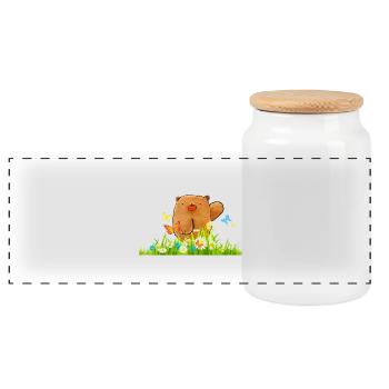 Süsser Bär Cartoon Schmetterlinge Geschenk Idee - Panorama Keksdose mit Holzdeckel - Weiß - Vorne