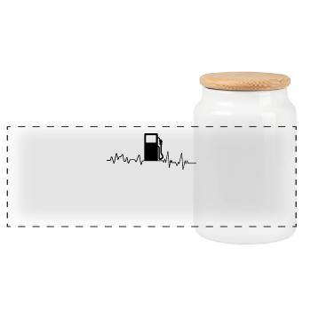 Heartbeat gas station T-shirt gas station attendant gift - Panoramic Cookie Jar with Wooden Lid - white - Front