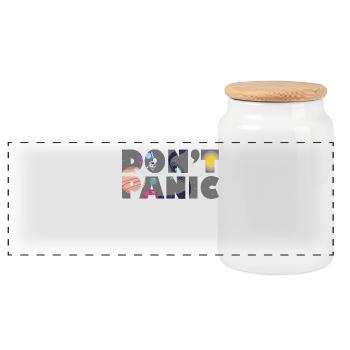 Galaxy Planets Do not Panic Gift - Panoramic Cookie Jar with Wooden Lid - white - Front