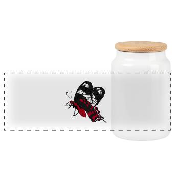 Butterfly Pachliopta hector, crimson rose - Panoramic Cookie Jar with Wooden Lid - white - Front