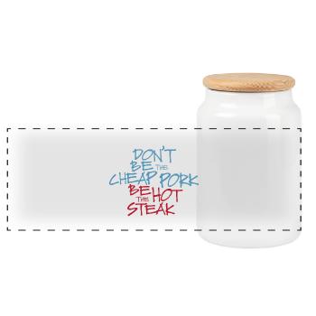 Cheap Pork Hot Steak - pork steak - Panoramic Cookie Jar with Wooden Lid - white - Front