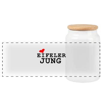Eifeler Jung T-Shirts - Design | Eifeler Orginal - Panorama Keksdose mit Holzdeckel - Weiß - Vorne