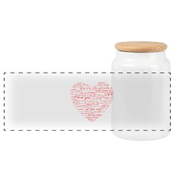 I love you - in many languages - Panoramic Cookie Jar with Wooden Lid - white - Front