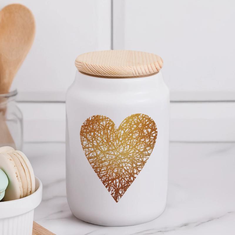 Cuore - Oro - Amore - Presente - Idea Regalo Biscottiera con coperchio in legno