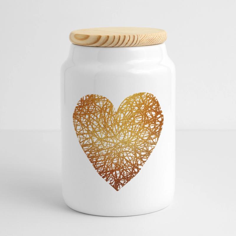 Cuore - Oro - Amore - Presente - Idea Regalo Biscottiera con coperchio in legno