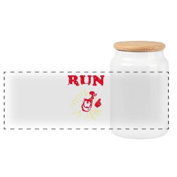 Funny Run Like There's Wine at Finish Line - Panoramic Cookie Jar with Wooden Lid - white - Front