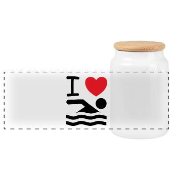 I Love Schwimmen Spruch Geschenk Idee - Panorama Keksdose mit Holzdeckel - Weiß - Vorne
