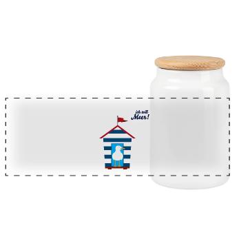 I want sea - Panoramic Cookie Jar with Wooden Lid - white - Front
