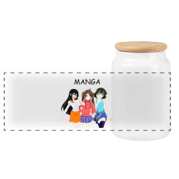 Anime Group 3 Filles, Texte "Manga" - Boîte à biscuits avec couvercle en bois - blanc - Devant