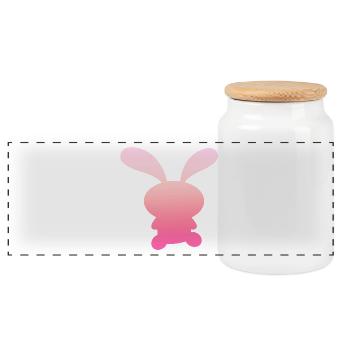 Großer Pinker Hase Design/Logo - Panorama Keksdose mit Holzdeckel - Weiß - Vorne