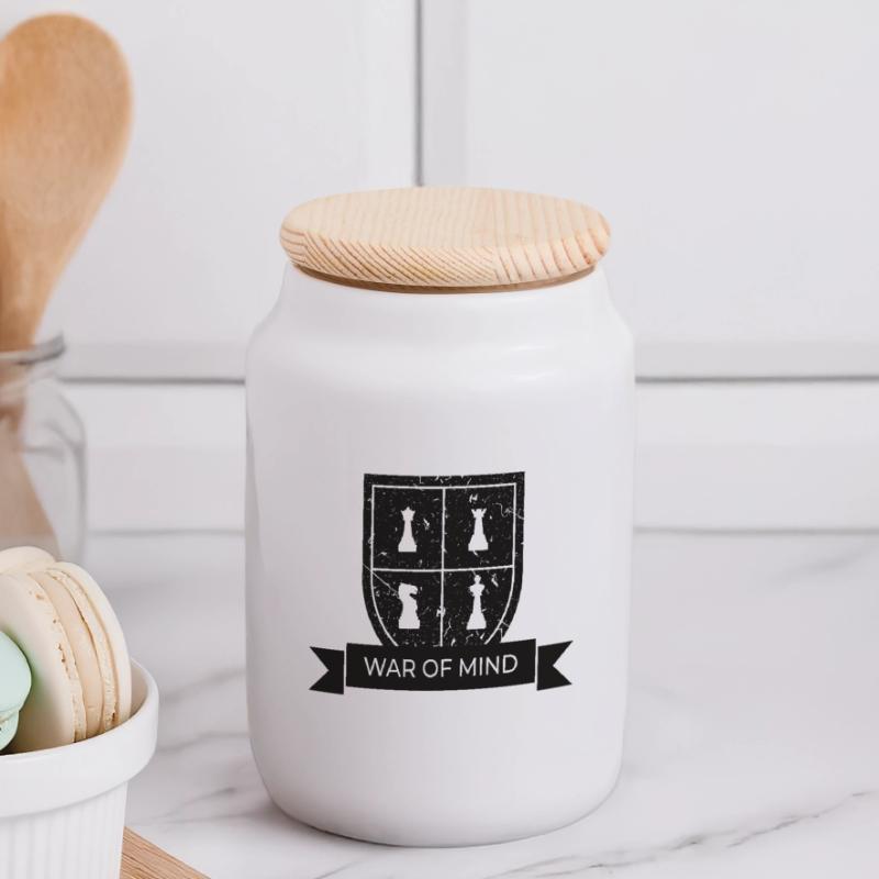 Chess emblem shield gift player idea playing Panoramic Cookie Jar with Wooden Lid