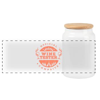 Lustiges Camping Official Campsite Wine Tester - Panorama Keksdose mit Holzdeckel - Weiß - Vorne