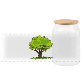 Tree drawing meadow and flowers - Panoramic Cookie Jar with Wooden Lid - white - Front