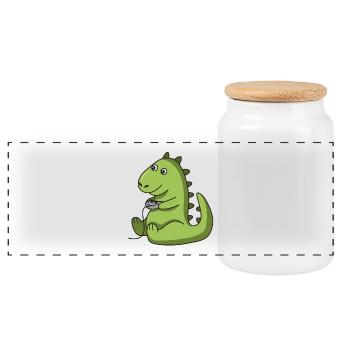 Gamer Dinosaurier Geschenk idee Dino trex spiel - Panorama Keksdose mit Holzdeckel - Weiß - Vorne