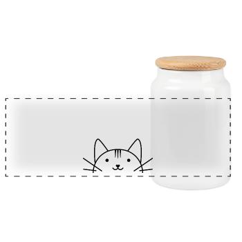 Sweet cat's head comic style - Panoramic Cookie Jar with Wooden Lid - white - Front