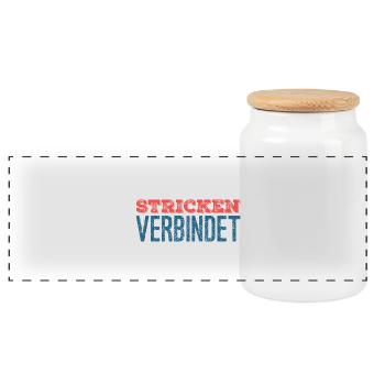 Stricken verbindet - Geschenkfür Stricker - Panorama Keksdose mit Holzdeckel - Weiß - Vorne