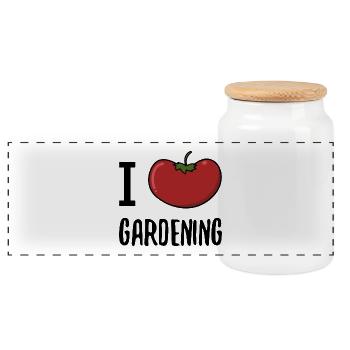 Gardener gardening i love gift tomato garden - Panoramic Cookie Jar with Wooden Lid - white - Front