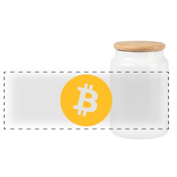 Kleidung und Accessoires mit kleinem Bitcoin-Logo - Panorama Keksdose mit Holzdeckel - Weiß - Vorne
