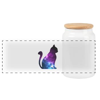 Galaxy Cat Space Gift - Panoramic Cookie Jar with Wooden Lid - white - Front