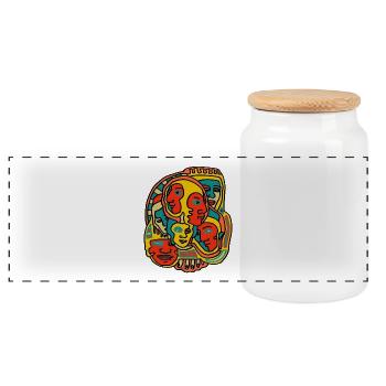Faces - Panoramic Cookie Jar with Wooden Lid - white - Front