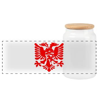 Albanian eagle with national hero Skanderbeg - Panoramic Cookie Jar with Wooden Lid - white - Front